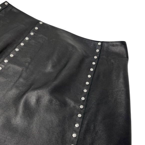 CELINE Vintage Macadam Logo Button Mini Skirt #38 Black Silver Leather [105060] - Picture 6 of 13